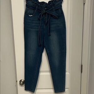 SHEIN High-Rise Dark Blue Jeans with Tie Waist